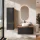 Ensemble de meubles de salle de bains ARISA avec armoire haute noire - Avec miroir à LED et lavabo à poser en céramique blanche de 42 cm