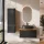 Ensemble de meubles de salle de bains ARISA avec armoire haute noire - Avec miroir à LED et lavabo à poser en céramique noire de 55 cm