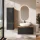 Ensemble de meubles de salle de bains ARISA avec armoire haute noire - Avec miroir à LED et lavabo à poser en céramique blanche de 60 cm