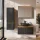 Ensemble de meubles de salle de bains ARISA avec armoire haute en noir strié - Avec armoire de toilette « ARIA » et lavabo à poser en céramique noir de 42 cm