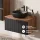 Ensemble de meubles de salle de bains ARISA avec armoire haute en noir strié - Avec armoire de toilette « ARIA » et lavabo à poser en céramique noir de 42 cm