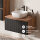 ARISA Badmöbel Set inkl. Hochschrank in Schwarz Geriffelt - Mit Spiegelschrank "ARIA" und weißem Keramik-Aufsatzwaschbecken 42 cm