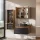 Ensemble de meubles de salle de bains ARISA avec armoire haute en noir strié - Avec armoire de toilette « ARIA » et lavabo à poser en céramique noir de 55 cm