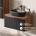 Ensemble de meubles de salle de bains ARISA avec armoire haute en noir strié - Avec armoire de toilette « ARIA » et lavabo à poser en céramique noir de 55 cm