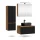 Ensemble de meubles de salle de bains ARISA avec armoire haute en noir strié - Avec armoire de toilette « ARIA » et lavabo à poser en céramique noir de 55 cm