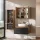ARISA Bathroom Furniture Set, including a tall cabinet in black ribbed finish – with "ARIA" mirror cabinet and white ceramic countertop sink (55 cm)