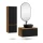 Ensemble de meubles de salle de bains ARISA avec armoire haute en noir strié - avec miroir LED « Glora » et lavabo à poser en céramique noire de 42 cm