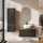 Ensemble de meubles de salle de bains ARISA avec armoire haute en noir strié - comprenant un miroir LED « Glora » et un lavabo à poser en céramique blanche de 42 cm