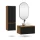 Ensemble de meubles de salle de bains ARISA avec armoire haute en noir strié - comprenant un miroir LED « Glora » et un lavabo à poser en céramique blanche de 42 cm