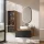 Ensemble de meubles de salle de bains ARISA avec armoire haute en noir strié - comprenant un miroir LED « Glora » et un lavabo à poser en céramique blanche de 55 cm