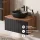 ARISA Bathroom Furniture Set, including a tall cabinet in black ribbed finish – with a Nova LED mirror and a black ceramic countertop sink (42 cm)