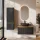 Ensemble de meubles de salle de bains ARISA avec armoire haute en noir strié - Avec miroir à LED et lavabo à poser en céramique noire de 42 cm