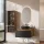 Ensemble de meubles de salle de bains ARISA avec armoire haute en noir strié - Avec miroir à LED et lavabo à poser en céramique noire de 42 cm