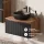 Ensemble de meubles de salle de bains ARISA avec armoire haute en noir strié - Avec miroir à LED et lavabo à poser en céramique noire de 42 cm