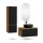 Ensemble de meubles de salle de bains ARISA avec armoire haute en noir strié - Avec miroir à LED et lavabo à poser en céramique noire de 42 cm