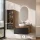 Ensemble de meubles de salle de bains ARISA avec armoire haute en noir strié - Avec miroir à LED et vasque à poser en céramique blanche de 42 cm