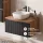 Ensemble de meubles de salle de bains ARISA avec armoire haute en noir strié - Avec miroir à LED et vasque à poser en céramique blanche de 42 cm