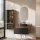 Ensemble de meubles de salle de bains ARISA avec armoire haute en noir strié - Avec miroir à LED et lavabo à poser en céramique noire de 55 cm