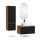 Ensemble de meubles de salle de bains ARISA avec armoire haute en noir strié - Avec miroir à LED et lavabo à poser en céramique blanche de 55 cm