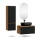 Ensemble de meubles de salle de bains ARISA avec armoire haute en noir strié - Avec miroir à LED et lavabo à poser en céramique noire de 60 cm