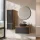 ARISA Bathroom Furniture Set, including a tall cabinet in black ribbed finish – with a Veluna LED mirror and a black ceramic countertop sink (42 cm)