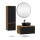 ARISA Bathroom Furniture Set, including a tall cabinet in black ribbed finish – with a Veluna LED mirror and a black ceramic countertop sink (42 cm)