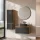 ARISA Bathroom Furniture Set, including a tall cabinet in black ribbed finish – with a Veluna LED mirror and a black ceramic countertop sink (55 cm)