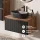 ARISA Bathroom Furniture Set, including a tall cabinet in black ribbed finish – with a Veluna LED mirror and a black ceramic countertop sink (55 cm)