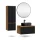 ARISA Bathroom Furniture Set, including a tall cabinet in black ribbed finish – with a Veluna LED mirror and a black ceramic countertop sink (55 cm)