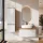 ARISA Bathroom Furniture Set, including a tall cabinet in white—with a "Glora" LED mirror and a white ceramic countertop sink (55 cm)
