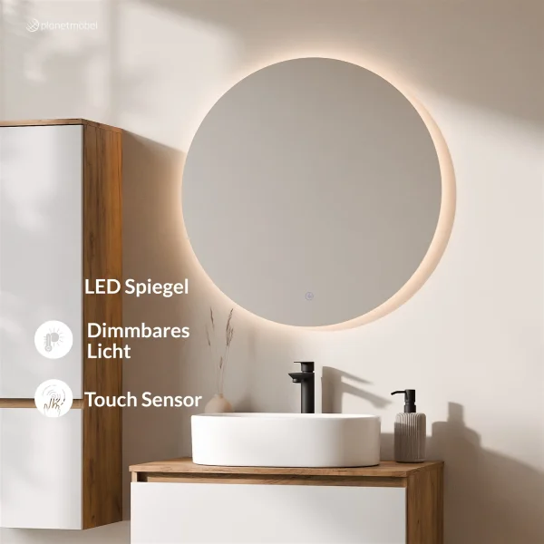 Ensemble de meubles de salle de bains ARISA avec armoire haute blanche – Avec miroir LED Nova et lavabo à poser en céramique blanche de 55 cm