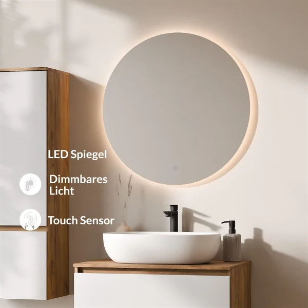 Ensemble de meubles de salle de bains ARISA avec armoire haute blanche – Avec miroir Nova à LED et lavabo à poser en céramique blanche de 60 cm