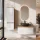 Ensemble de meubles de salle de bains ARISA avec armoire haute blanche - Avec miroir à LED et lavabo à poser en céramique noire de 42 cm