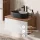 Ensemble de meubles de salle de bains ARISA avec armoire haute blanche - Avec miroir à LED et lavabo à poser en céramique noire de 55 cm
