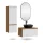 ARISA Badmöbel Set inkl. Hochschrank in Weiß Geriffelt - mit "Glora" LED Spiegel und schwarzem Keramik-Aufsatzwaschbecken 42 cm