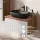 Ensemble de meubles de salle de bains ARISA avec armoire haute en blanc strié – Avec miroir Nova à LED et lavabo à poser en céramique noire de 60 cm
