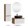 Ensemble de meubles de salle de bains ARISA avec armoire haute en blanc strié – Avec miroir Nova à LED et lavabo à poser en céramique noire de 60 cm