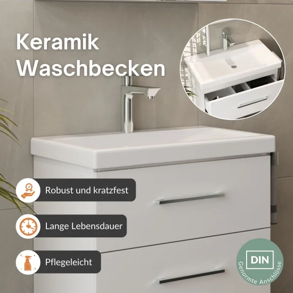 Badmöbel Set mit Spiegelschrank und Waschtisch mit Schubladen – 60 cm / weiß
