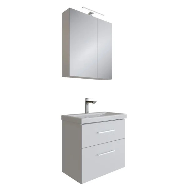 Badmöbel Set mit Spiegelschrank und Waschtisch mit Schubladen – 60 cm / weiß