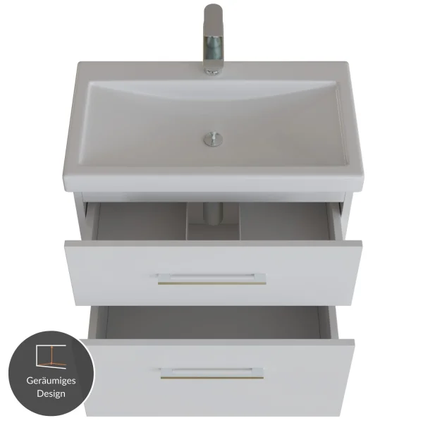 Badmöbel Set mit Spiegelschrank und Waschtisch mit Schubladen – 60 cm / weiß