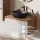 Ensemble de meubles de salle de bains ARISA avec armoire haute en blanc strié – Avec miroir LED Veluna et lavabo à poser en céramique noire de 42 cm