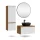 Ensemble de meubles de salle de bains ARISA avec armoire haute en blanc strié – Avec miroir LED Veluna et lavabo à poser en céramique noire de 42 cm