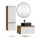 Ensemble de meubles de salle de bains ARISA avec armoire haute en blanc strié – Avec miroir LED Veluna et lavabo à poser en céramique noire de 55 cm