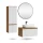 Ensemble de meubles de salle de bains ARISA avec armoire haute en blanc strié – Avec miroir LED Veluna et lavabo à poser en céramique blanche de 60 cm