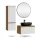 Ensemble de meubles de salle de bains ARISA avec armoire haute en blanc strié – Avec miroir LED Veluna et lavabo à poser en céramique blanche de 60 cm
