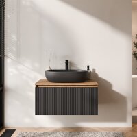 ARISA Waschtisch 80 cm Schwarz Geriffelt mit...