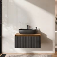 Lavabo ARISA da 80 cm nero zigrinato con lavabo da...