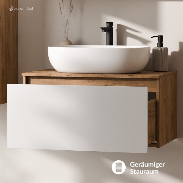 ARISA Waschtisch 80 cm Weiß mit Keramik-Aufsatzwaschbecken 60 cm in Weiß