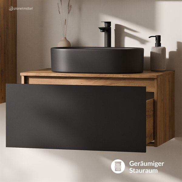 ARISA Waschtisch 80 cm Schwarz mit Keramik-Aufsatzwaschbecken 55 cm in Schwarz