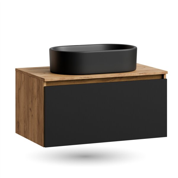 ARISA Waschtisch 80 cm Schwarz mit Keramik-Aufsatzwaschbecken 55 cm in Schwarz